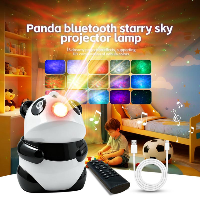 Wholesale Cute Panda Lamp Galaxy Projector Music Night Light RGBW Nebula Desktop Decor Speaker Kawaii Kids Room Lamp
