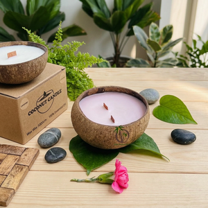 Bougie de spa écologique en coquille de noix de coco naturelle, parfumée, faite à la main, pour une ambiance relaxante - Grande taille - Parfum cannelle - Product Image 1