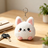 Porte-clés en peluche lapin rond et moelleux OEM ODM, pendentif de sac en peluche douce, porte-clés jouet en peluche personnalisé pour enfants, souvenir