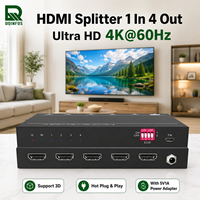 Répartiteur 1x4 4K60Hz 1 entrée 4 sorties 3D EDID Hot Plug, Distributeur Audio Vidéo avec Adaptateur d'Alimentation 5V 1A pour Moniteur Salle de Réunion