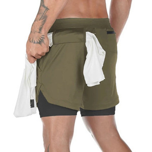 <span class=keywords><strong>Shorts</strong></span> de sport pour homme QIANYING à séchage rapide à double couche avec poche, vêtements de sport pour homme, <span class=keywords><strong>shorts</strong></span> de <span class=keywords><strong>compression</strong></span> pour la course à pied et la salle de sport - Product Image 2