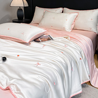 100% Polyester Gewaschene Eisseide Bettwäsche 4-teiliges Set Stickerei Zickzack-Stich Sommer-Bettdecke 1x Flaches Laken Bettwäsche-Set für Zuhause