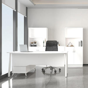 Modern White Executive Office <b>Desk</b> with Side Storage <b>Cabinet</b> for Home & Commercial Workspace Contemporary White Executive Office - Product Image 2