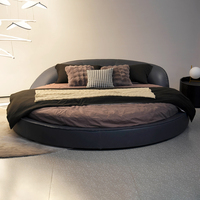 Lit double rond de luxe en cuir confortable pour chambre principale moderne italienne, idéal pour villa ou hôtel