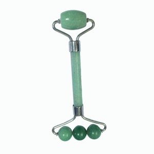 Premium Green Aventurine Jade Roller with Triple Round Beads Portable Face Roller <b>Massager</b> for Skin Tightening - Product Image 2