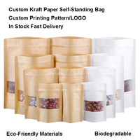 Pochette debout pour sac à fleurs en papier kraft Pochette à fermeture éclair de qualité alimentaire avec fenêtre Pochette pour sac à thé en papier kraft de couleur blanche personnalisée