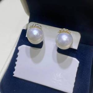 S925 Sterling <b>Silver</b> Eyelash Design Pearl Stud <b>Earrings</b>, 10-11mm Round Pearl, Strong Pink Overtone, Minor Blemish - Product Image 5