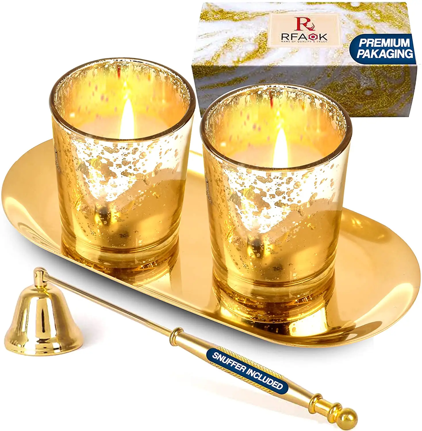 Trang Chủ Trang Trí Vàng Vàng Mã Glass Candle Holders Với Candle Tray Và Candle Snuffer Trong Thiết Kế Hiện Đại