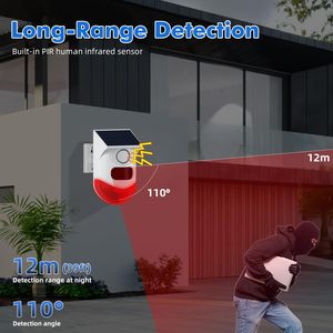 Alarme solaire extérieure sans fil 120dB Capteur infrarouge <span class=keywords><strong>de</strong></span> lumière <span class=keywords><strong>sonore</strong></span> <span class=keywords><strong>Détecteur</strong></span> <span class=keywords><strong>de</strong></span> <span class=keywords><strong>mouvement</strong></span> PIR Télécommande Alarme antivol pour la maison - Product Image 2