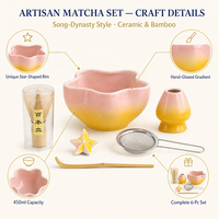 Ensemble de bols à matcha en céramique, motif étoile de mer, bol à thé kawaii 450 ml avec fouet en bambou Chasen pour cérémonie du thé, cadeau