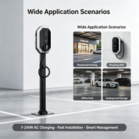 Nouvelle borne de recharge intelligente pour véhicules électriques 7-21 kW, murale et au sol, IP55, avec Cloud et OTA, pour une recharge optimisée, idéale pour centres commerciaux, résidences et parkings, noire