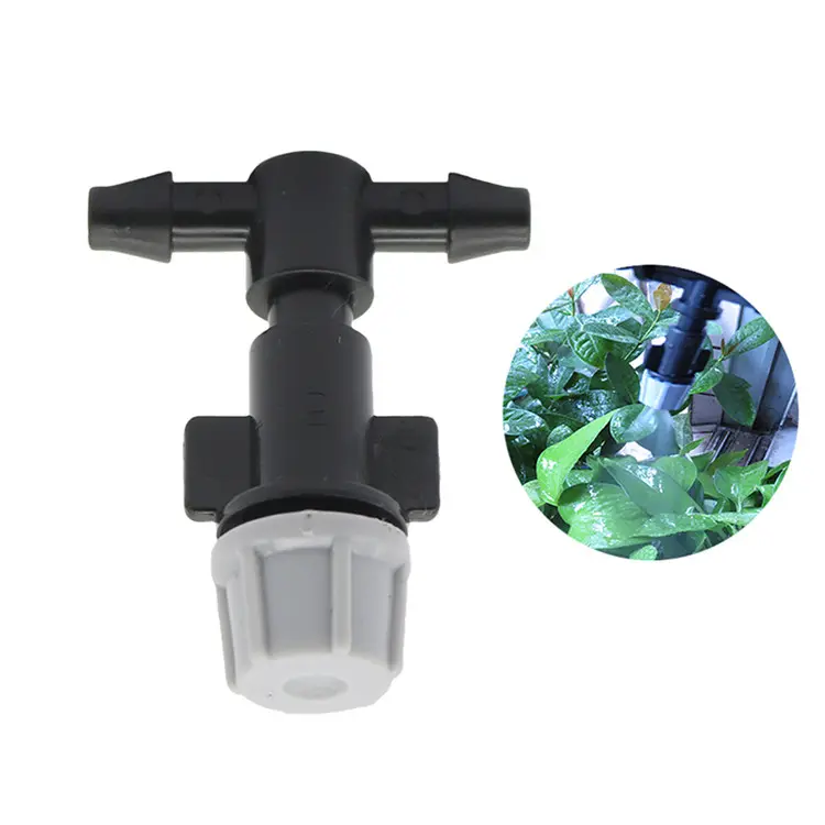 Plastic 1/4 Inch Garden Lawn Irrigation Watering Low Pressure Misting Fog Nozzle With Tee Connector