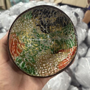 Bol en coquille de noix de coco unique fait à la main avec intérieur laqué | Bol cadeau écologique naturel pour événements, décoration et repas - Product Image 1