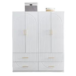 Armoire moderne à 4 portes pour chambre à coucher Armoire en bois portable Armoire de rangement pour vêtements Armoire blanche de grande capacité