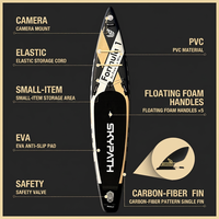 Planche de paddle gonflable 381x76cm noir et or F2 Drop Stitch Race SUP pour adultes, sports nautiques