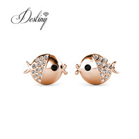 Little Fugu Kiss Fish Boucle d'oreille Daisini ornée de cristaux Swarovski Plaqué or 18 carats Bijoux mignons Accessoire de la série Ocean