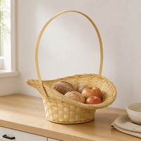 Handgeweven bamboe mand met kant en handvat, fruit- en broodmand, OEM groothandel, bamboe opbergmand