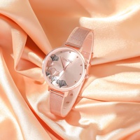 5 pièces de luxe élégant fille montre cadeau ensemble ciel étoilé Quartz dames montre ensemble glacé rose diamant ensemble de montres pour les femmes