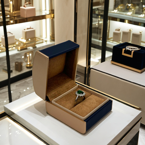 Hộp đựng trang sức bằng da PU màu xanh, có lớp lót nhung, có thể tùy chỉnh <span class=keywords><strong>logo</strong></span>, hình chữ nhật. - Product Image 2