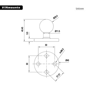 1'' Ball Mount Base with Aluminum Alloy 4 Hole Round Plate & 1'' Rubber Ball Adapter VIN-B-005 - Product Image 5