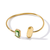 Bracelet ouvert en acier inoxydable électroplaqué, design minimaliste avec perles ovales polies, polyvalent et tendance