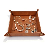 Plateau de rangement hexagonal pliable et empilable en cuir PU marron clair de qualité commerciale pour bijoux, capacité 1L