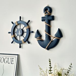 Ensemble de décoration murale en bois rustique avec roue de bateau et ancre, design nature morte, 2 pièces, thème nautique méditerranéen pour mariages et anniversaires - Product Image 6