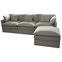 Canapé modulaire carré moderne à trois places en tissu sans microfibre, avec assise profonde rembourrée en mousse, fonction de rangement et pieds en bois