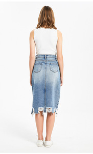 All'ingrosso nappine Vintage strappate irregolari asimmetriche personalizzate a vita alta autunno donna Jeans <span class=keywords><strong>Midi</strong></span> gonne in <span class=keywords><strong>Denim</strong></span> - Product Image 4