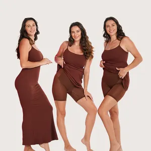 S-SHAPER uzun Bodycon vücut dikişsiz sıkıştırılmış toptan karın kontrol şekillendirici iç çamaşırı ile Shapewear elbise inşa kadınlar için