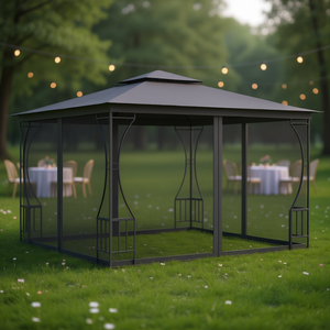 Gazebo Antracita de 9.8'x9.8'x8.7' con Redes, Carpa para Fiestas y Bodas, Estructura de Acero, Tela de Poliéster, Uso en Verano - Product Image 2