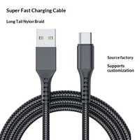 Kabel Pengisian Daya Ponsel Tipe-C Long-tail USB Pengisian Cepat Transfer Data Berlapis Kain