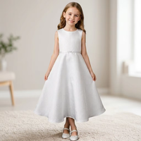 D30739 Robe élégante de première communion en satin blanc pour demoiselle d'honneur