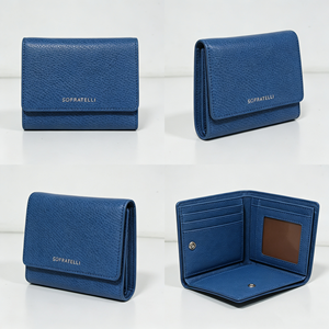 <b>Womens</b> Compact Blue Grain Leather <b>Wallet</b> Snap Button Closure <b>Card</b> Holder Mini Purse - Product Image 5