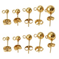 Vente en gros de boucles d'oreilles à billes en acier inoxydable plaqué or 18 carats pour la fabrication de bijoux DIY