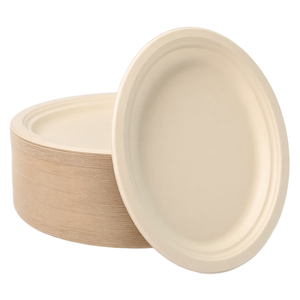 Sugarcane Bagasse <b>Plates</b> 9 Inch Heavy Duty <b>Disposable</b> Dinner <b>Plates</b> for Hot Food Catering - Product Image 1