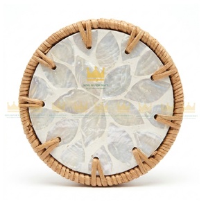 Posavasos de Mosaico de Concha de Nácar Natural, Portavasos de Ratán Hecho a Mano, Posavasos Redondo para Bebidas, Decoración para Mesa de Café - Product Image 2