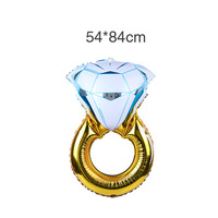 Ballon en feuille de forme bague avec diamants grands/moyens/petits, bleu, rose, or, effet laser, pour demande en mariage, décoration de mariage, 'Je t'aime', fête de la Saint-Valentin