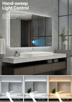 Miroir de salle de bain LED à température de couleur réglable, rétroéclairé, mural, prix d'usine, pour hôtels de luxe