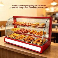 Vitrine chauffante commerciale isolée en verre incurvé avec éclairage LED pour biscuits, hamburgers, pain, tartes aux œufs et autres aliments