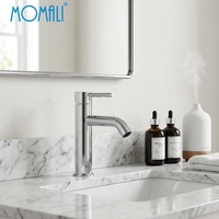 Robinet de lavabo monocommande Momali en laiton brossé doré avec cartouche céramique, à poser sur comptoir, mitigeur eau chaude et froide pour hôtel