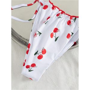 FOXA Ensemble de maillot de bain 2 pièces pour femme, imprimé cerise, maillot de bain triangle, extensible, tenue de vacances - Product Image 5