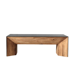Table basse moderne en bois de pin recyclé, finition naturelle et noire, table de salon en bois, meubles pour espaces intérieurs - Product Image 1