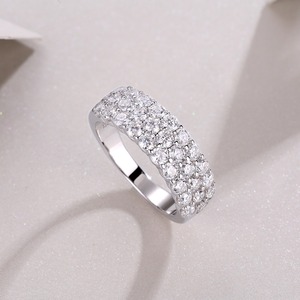 패스 다이아몬드 테스터 3 행 라운드 메인 다이아몬드 웨딩 밴드 지그재그 세트 VVS Moissanite 솔리드 925 실버 밴드 오픈 링 남성용 - Product Image 1