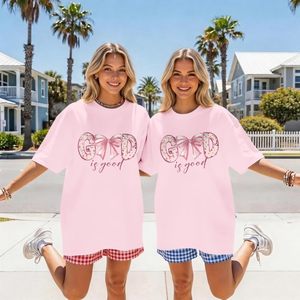 T-shirt surdimensionné FOXA God Is Good pour femme, grande taille, imprimé nœud religieux, en jersey de coton, haut long - Product Image 5