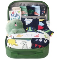 Coffret Cadeau Bébé Garçon Dinosaure Rayé Dessin Animé Adorable – Ensemble Multi-Pièces en Coton avec Chaussures et Peluche – Style Europe-Amérique pour Printemps-Été