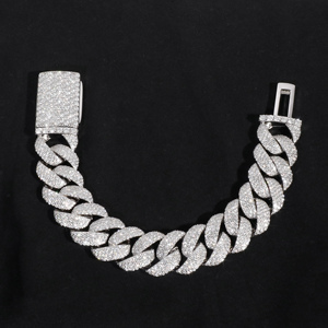 Custom 20mm 925 Sterling Silver Cuban Link <b>Chain</b> <b>Iced</b> <b>Out</b> Full Setting Moissanite Cuban Bracelet - Product Image 1