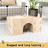 Maisons pour animaux de compagnie Cachette de cochon d'Inde en bois avec mangeoire à foin Tapis absorbant Château de cabane à fenêtres multiples pour lapin nain Chinchilla