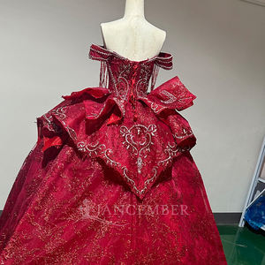 Vestidos de Quinceañera Rojos Wx76, Vestido de Fiesta para Niñas de 15 Años, Encaje con Pedrería, Mangas Desmontables, Falda de Princesa, Jancember - Product Image 3