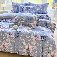 Nouvel Arrivage 2026 – Parure de Lit 4 Pièces en Coton Imprimé Fleurs Vives Style Africain Bleu